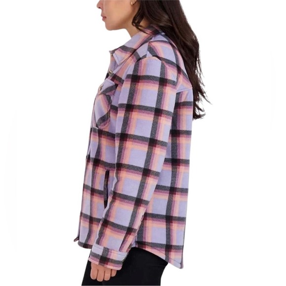 Sage Collection Purple Plaid Fleece Faux Fur Sherpa Shirt Jacket XXL Long Sleeve - Picture 4 of 12